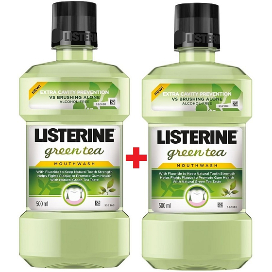 Listerine Green Tea Mundwasser zur Stärkung des Zahnschmelzes 2 x 500 ml, Duopack