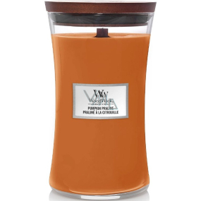 WoodWick Pumpkin Praline - Kürbis Delikatesse Duftkerze mit Holzdocht und Deckel Glas groß 609 g