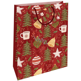 Nekupto Geschenkpapier Tasche 32,5 x 26 x 13 cm Weihnachtsbäume rot
