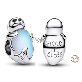 Charm Sterlingové stříbro 925 Tuleň s opálovým efektem, symbol něžnosti a ochrany, korálek na náramek zvíře