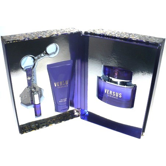 Versace Versus EdT 50 ml Eau de Toilette + 3,5 ml Eau de Toilette + 50 ml Körperlotion + Schlüsselring, Geschenkset