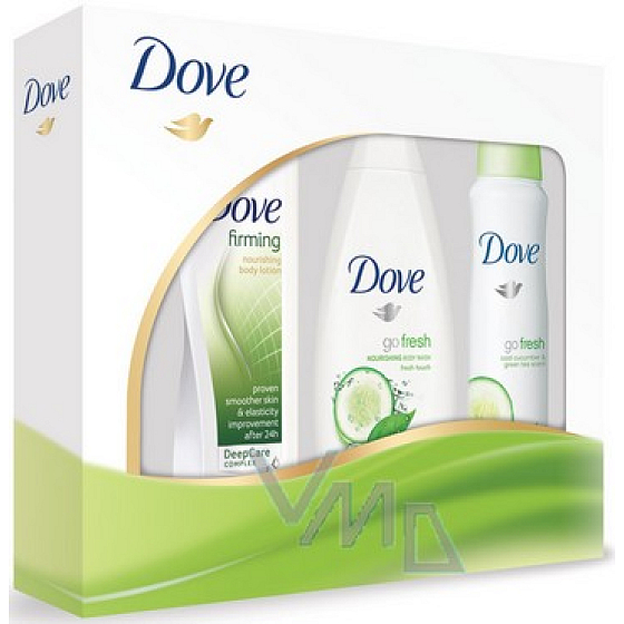 Dove Go Fresh Touch Gurken- und Grüntee-Deodorant-Spray für Frauen 150 ml + Duschgel 250 ml + Körperlotion 250 ml, Kosmetikset