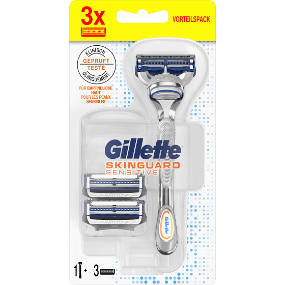 Gillette SkinGuard Sensitive Rasierer + Ersatzkopf 3 Stück für Männer