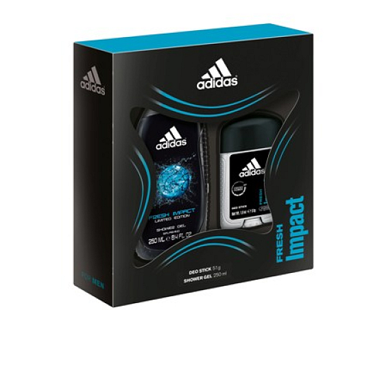 Adidas Fresh Impact Deodorant Stick 51 g + 250 ml Duschgel, für Männer Kosmetikset