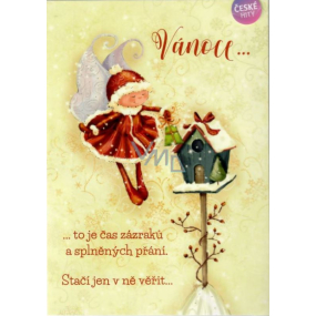 Albi Spielkarte für den Umschlag Zu Weihnachten Engel mit einem Geschenk, Iveta Bartošová Drei Nüsse 15 x 21 cm