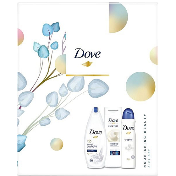 Dove Nourishing Tief pflegendes Duschgel 250 ml + Körperlotion 250 ml + Antitranspirant-Spray 150 ml, Kosmetikset