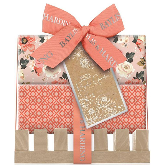 Baylis & Harding Royal Garden Toilettenseife 2 x 200 g + Seifenschale aus Holz, Kosmetikset für Frauen