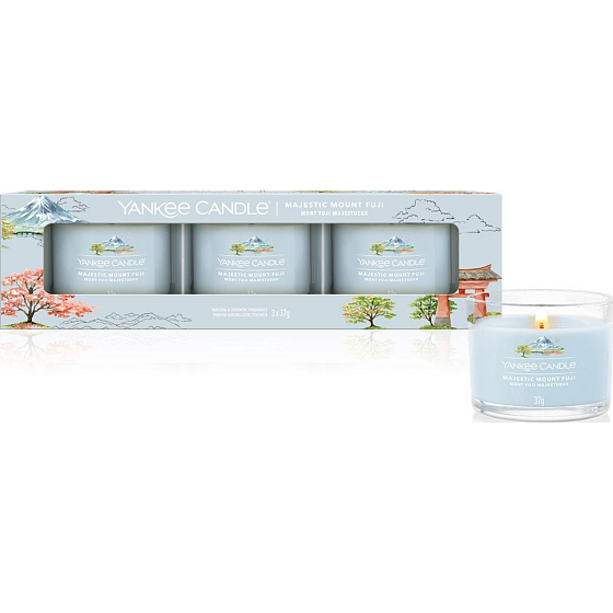 Yankee Candle Majestic Mount Fuji - Majestic Mount Fuji duftende Votivkerze im Glas 3 Stück, Geschenkset