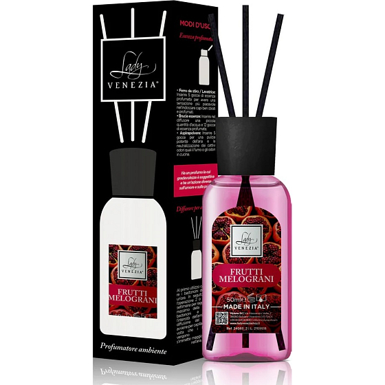 Lady Venezia Fruti Melograni - Granatapfel-Duftzerstäuber mit Stäbchen für die allmähliche Freisetzung von Duft 50 ml