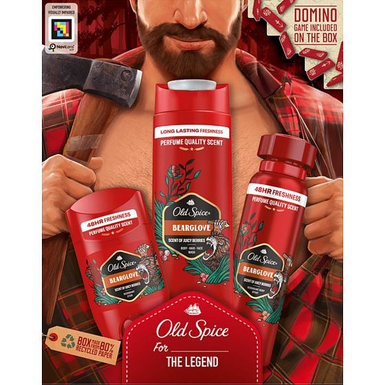 Old Spice Bearglove Duschgel 250 ml + Deodorant Stick 50 ml + Deodorant Spray 150 ml, Pflegeset für Männer