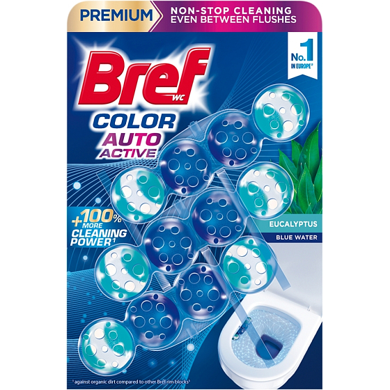 Bref WC Block Color Auto Active Eucalyptus, 3 × 50 g