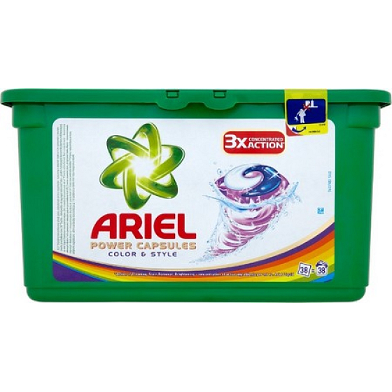 Ariel Power Kapseln Color & Style Gelkapseln zum Waschen farbiger Kleidung 3X mehr Reinigungskraft 38 Stück 1094,4 g