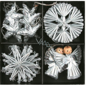 Strohsilberdekoration mit Silberglitter 18 Stück
