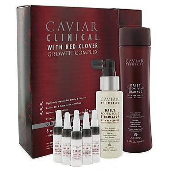 Alterna Caviar Clinical Starter Kit, Caviar Clinical Daily Detoxifying Shampoo 250 ml, Caviar Clinical Daily Root & Scalp Stimulator 100 ml, Caviar Clinical Weekly Intensive Boosting Treatment 6 x 6,5 ml