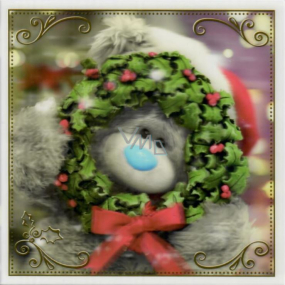 Ich zu Ihnen Umschlag Grußkarte 3D Weihnachtskarte, Weihnachtsbär mit Kranz 15,5 x 15,5 cm