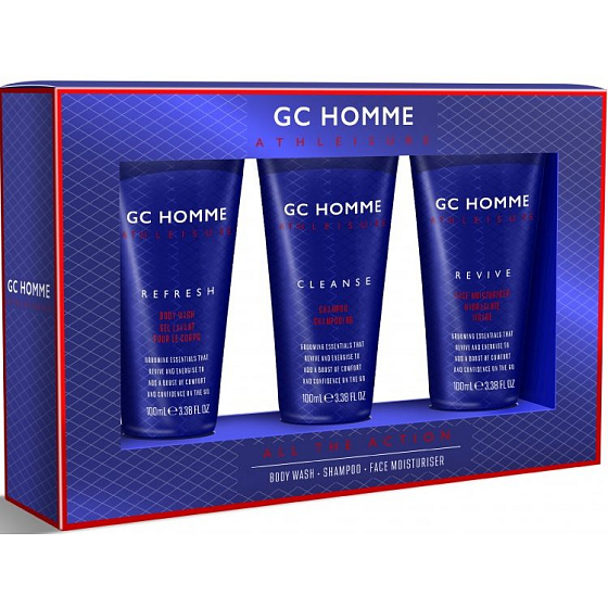 Grace Cole All The Action Duschgel 100 ml + Haarshampoo 100 ml + feuchtigkeitsspendende Gesichtscreme 100 ml, Kosmetikset für Männer
