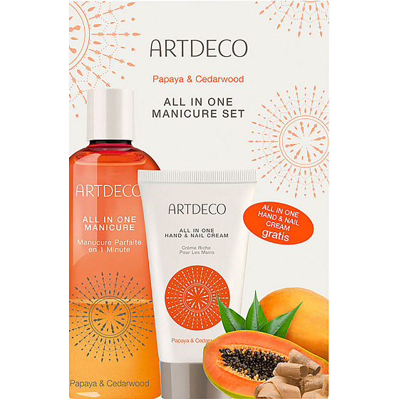 Artdeco Papaya & Cedarwood All-in-One-Maniküre-Set Ölpeeling für Hände und Nägel 150 ml + Creme für Hände und Nägel 75 ml, Kosmetikset