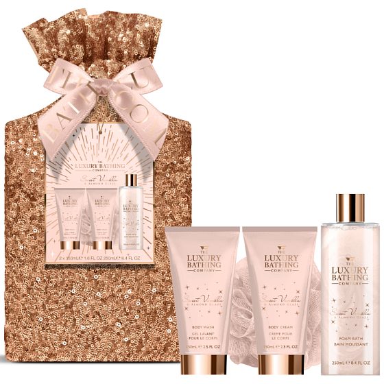 Grace Cole Sweet Vanilla & Almond Glaze Reinigungsgel 150 ml + Körpercreme 150 ml + Badeschaum 250 ml + Waschschwamm, Kosmetikset für Damen