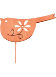 Holzvogel orange 8 cm + Draht, 1 Stück