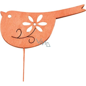 Holzvogel orange 8 cm + Draht, 1 Stück