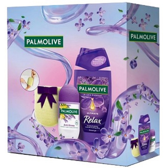 Palmolive Lavendel Relax Aroma Essence Ultimate Relax Duschgel 250 ml + Anti-Stress Antitranspirant Roll-on 50 ml + Massageschwamm, Kosmetikset für Frauen