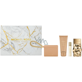 Michael Kors Pour Femme parfémovaná voda 100 ml + tělové mléko 100 ml + cestovní sprej 10 ml + pouzdro na kreditní karty, dárková sada pro ženy Michael Kors Pour Femme parfémovaná voda 100 ml + tělové mléko 100 ml + cestovní sprej 10 ml + pouzdro na kreditní karty, dárková sada pro ženy