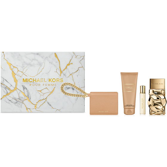 Michael Kors Pour Femme parfémovaná voda 100 ml + tělové mléko 100 ml + cestovní sprej 10 ml + pouzdro na kreditní karty, dárková sada pro ženy