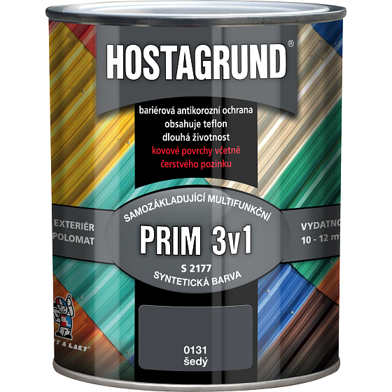 Hostagrund Prim 3v1 S2177 Grund- und Deckfarbe für Metall, 0131 Grau, 600 ml