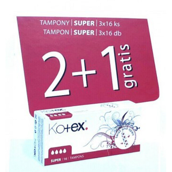 Kotex Super Tampons 3 x 16 Stück 2 + 1 Packung 48 Stück