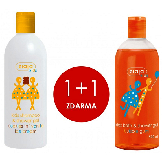 Ziaja Biscuit und Vanilleeis 2in1 Shampoo und Duschgel für Kinder 400ml + Kaugummi 2in1 Shampoo und Duschgel 500ml, Duopack