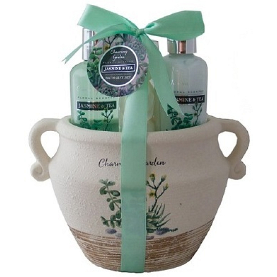 Salsa Collection Marakuja und Grep Duschgel 90 ml + Körperlotion 90 ml + Badrose 3 x 3 g, Kosmetikset in einem Keramiktopf
