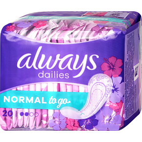 Always Dailies Singles To Go Normal Frischer Duft kurze intime Einlegesohlen 20 Stück