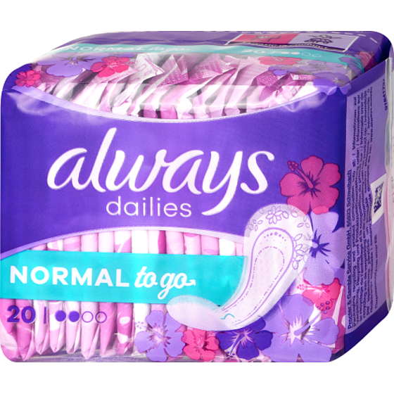 Always Dailies Singles To Go Normal Frischer Duft kurze intime Einlegesohlen 20 Stück