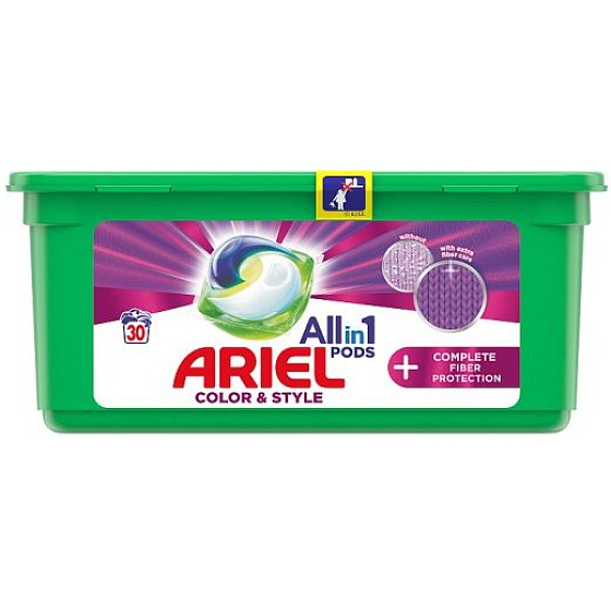 Ariel All in 1 Pods Color & Style Complete Fiber Protection Gelkapseln zum Waschen von farbiger Kleidung 30 Stück 756 g