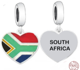 Charme Sterling Silber 925 Südafrika Flagge - Herz Anhänger Armband Reisen