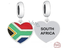 Charm Sterlingsilber 925 Südafrika Flagge Herz - Ich liebe Südafrika, Anhänger für Armband Reisen