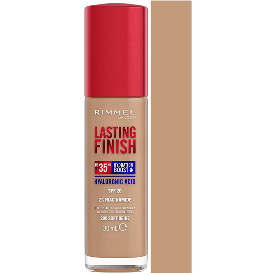 Rimmel Lasting Finish Hyaluronsäure Langanhaltendes feuchtigkeitsspendendes Make-up 200 Soft Beige 30 ml