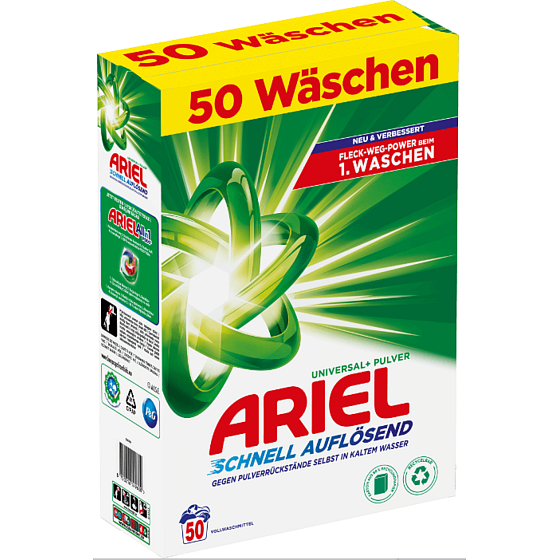 Ariel Universal+ Pulver universal Waschmittel für farbige Kleidung 50 Dosen 3 kg