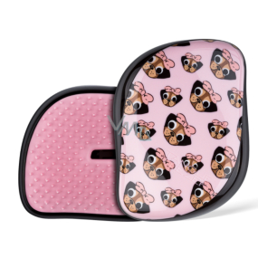 Tangle Teezer Compact Professionelle kompakte Haarbürste, Pug Love - schwarz-pink mit Hunden