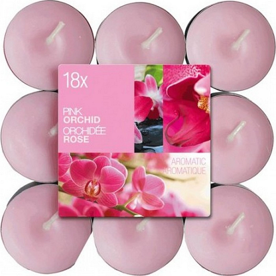 Bolsius Aromatic Pink Orchid - Teelichter mit Duft nach rosa Orchideen 18 Stück, Brenndauer 4 Stunden