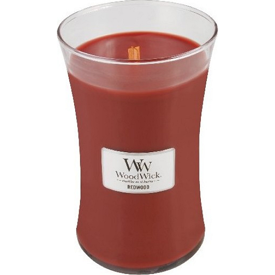 WoodWick Redwood - Sandelholz-Duftkerze mit Holzdocht und Glasdeckel groß 609 g