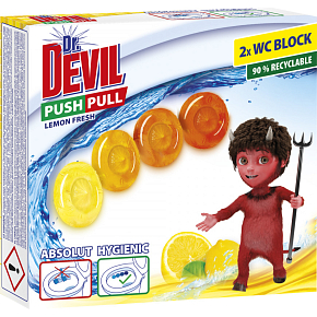 Dr. Devil WC Push Pull Gel Zitrone Frisch WC Block bez Košíku, 2 × 20 g