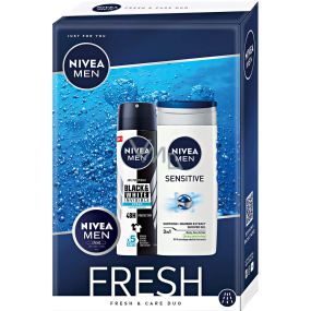Nivea Men Fresh Sensitive Shower Gel 250 ml + Black & White Fresh Antitranspirant Spray 150 ml + Men Cream 30 ml, Kosmetikset für Männer