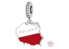 Charm Sterlingové stříbro 925 Polsko vlajka - houpající se mapa, přívěsek na náramek cestování