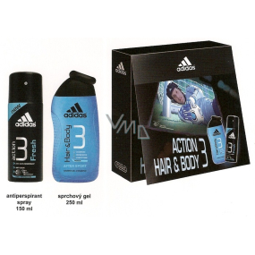 Adidas Action 3 Frisches Antitranspirant Deodorant Spray 150 ml + Duschgel 250 ml, für Männer Kosmetikset