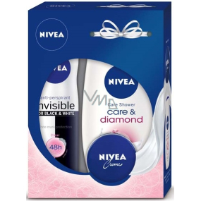 Nivea Care & Diamond 250 ml Duschgel + Schwarz & Weiß Klares Antitranspirant-Spray 150 ml + Creme 30 ml, Kosmetikset