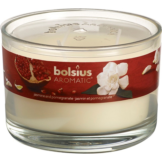 Bolsius Aromatischer Jasmin & Granatapfel - Jasmin & Orange 3 Dochte Duftkerze in Glas 70 x 106 mm 685 g, Brenndauer 83 Stunden