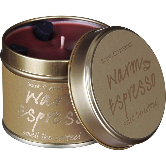 Bomb Cosmetics Warmer Espresso Duftende natürliche, handgefertigte Kerze in einer Blechdose brennt bis zu 35 Stunden