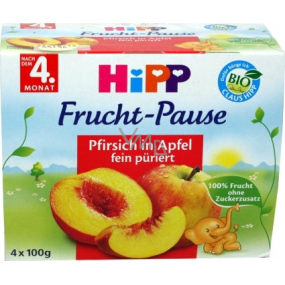 Hipp 100% Fruit Bio-Äpfel mit Pfirsichfrucht-Beilage, reduziertem Laktosegehalt und ohne Zuckerzusatz für Kinder 4 x 100 g