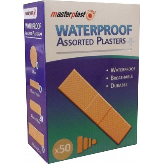 Masterplast Waterproof Assorted Plasters wasserdichtes Pflaster Mix Karton mit 50 Stück